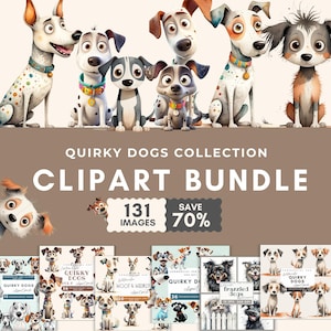 Witzige Hunderassen, lustiger Cartoon Hund Clipart, digitales Papier für Hunde, lustige Welpen Grafiken, Aquarell Haustier Kunst bündeln, Hundeliebhaber Handwerk