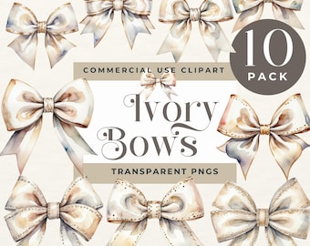 Ivory Bow Clipart Watercolor Cream Coquette Bow Clipart Coquette Aesthetic PNGs Soft Neutral Ribbons Wedding Birthday Invitations Stationery
