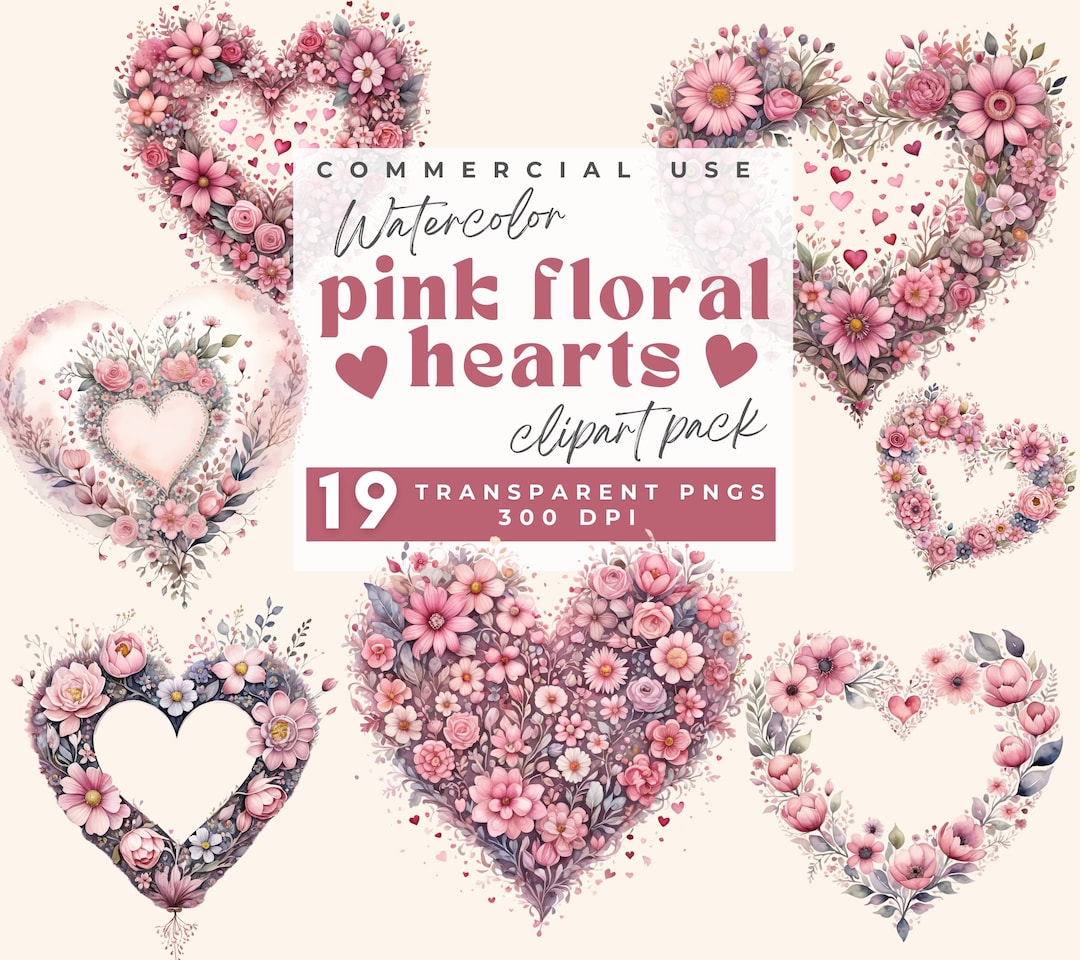 Pink Floral Heart Clipart, Valentines Clipart, Flower Heart Png ...