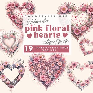 Pink floral heart clipart, Valentines Clipart, Flower Heart Png Watercolor Boho Valentine, Love Heart Baby Shower Invite, Commercial Use PNG