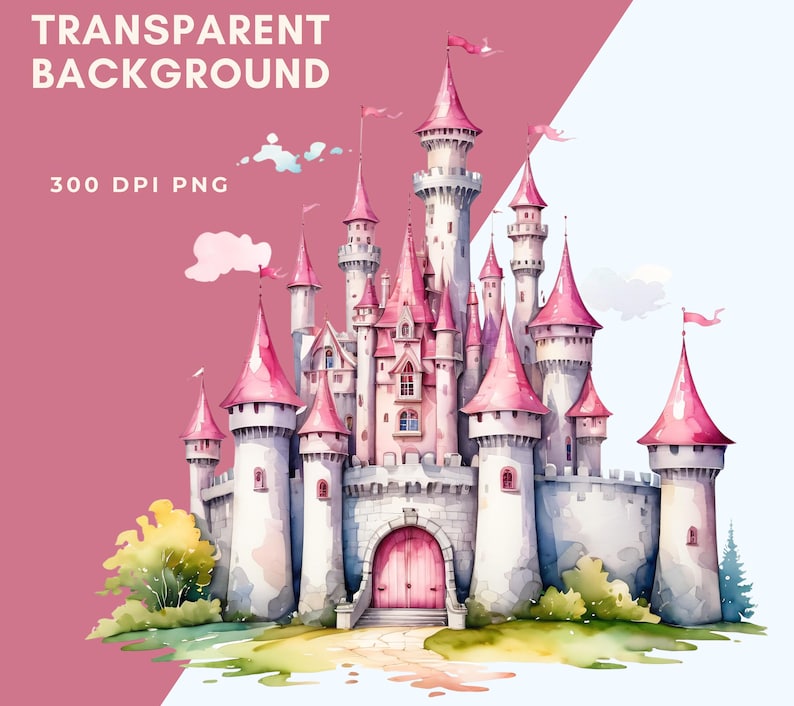 Watercolor Fairytale Castle Clipart, Fairy Tale Castle Clipart PNG Blue ...