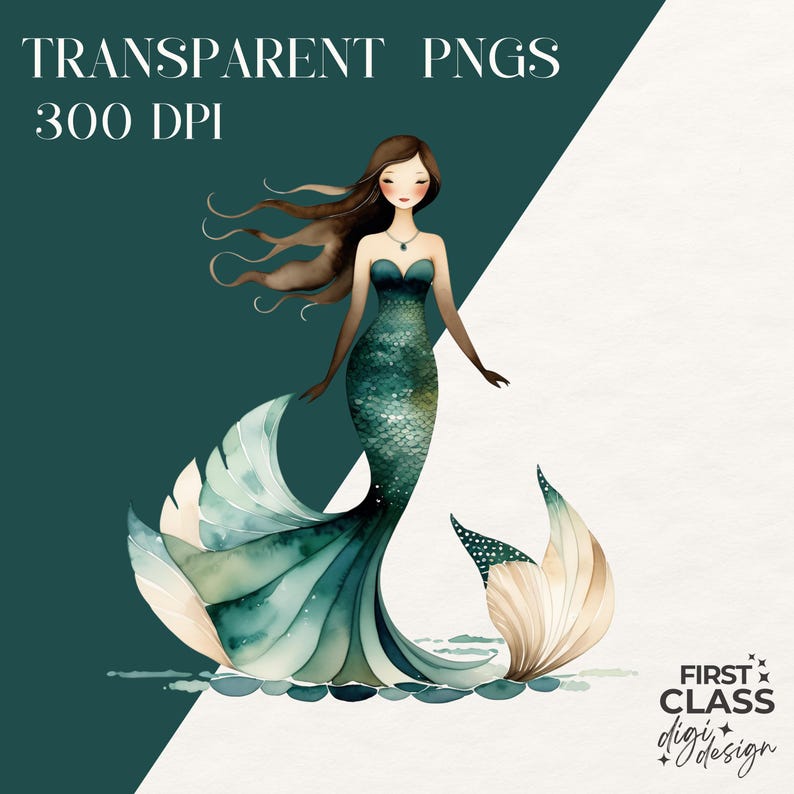 Watercolor Mermaid Clipart Enchanted Mermaids, Ocean Clip Art Set ...