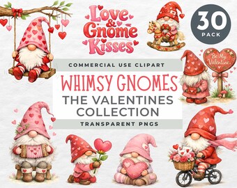 Valentine Gnome Clipart, Whimsy Cute Gnome PNGs, Love Gnomes, Romantic Clip art, Valentine's Day PNG card making