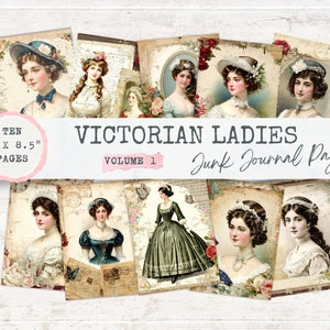 Páginas de diario basura de damas victorianas, hoja de collage de mujer vintage, moda femenina eduardiana, papel decoupage de mujer, digital vintage antiguo