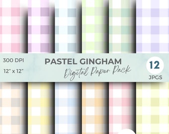 Pastel Gingham Digital Paper, Gingham seamless digital paper, Gingham pattern digital paper Pastel Gingham Patterns jpg,  Commercial Use