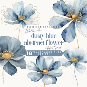 Staubige blaue abstrakte Blume Clipart, Aquarell abstrakte Blume staubige Blau Clip Art PNG, Blau Floral, Blumen Druck, Papierkraft, Junk Journal