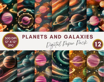 Planets Digital Papers, Spiritual Galaxy Digital Paper, Stars and planets printable paper backgrounds, scrapbook paper, commercial use