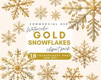 Snöflinga Clipart Akvarell Snöflingor Clip Art, Guld snöflingor Clipart PNG, Vinter snöflingor bilder, Vinterpyssel Utskrivbara snöflingor