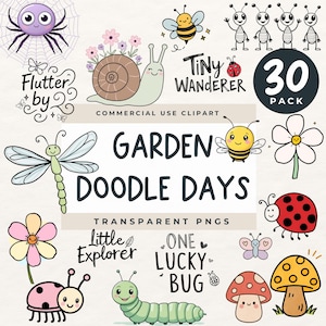 Grillige doodle zeer fijne tekeningen, lentebloem doodle illustraties, lente doodles clipart png, leuke clipart doodle, kawaii tuin bugs en gezegden