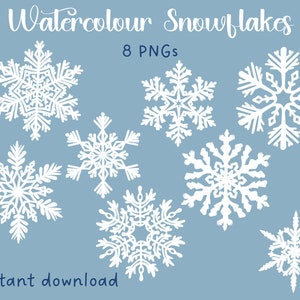 Witte sneeuwvlok png-bundel, 8 sneeuwvlokafbeeldingen, sneeuwvlokclipart, winter png