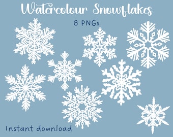 Witte sneeuwvlok png-bundel, 8 sneeuwvlokafbeeldingen, sneeuwvlokclipart, winter png