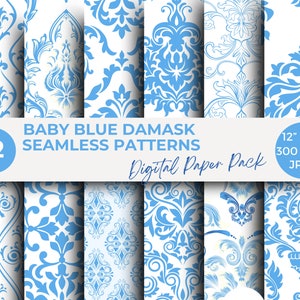 Digital Paper Baby Blue Damask Seamless Pattern Baby blue digital paper scrapbook paper printable blue paper pale blue damask Commercial use