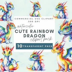 Watercolor cute rainbow dragon clipart Watercolor Baby Dragons Clipart Cute Baby Dragon Png  Watercolor Clipart Fantasy Dragons Clipart