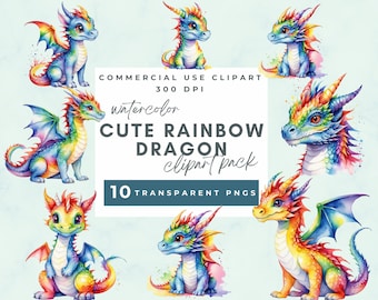 Watercolor cute rainbow dragon clipart Watercolor Baby Dragons Clipart Cute Baby Dragon Png  Watercolor Clipart Fantasy Dragons Clipart