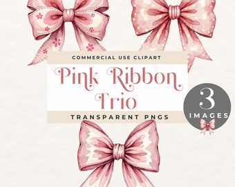 Aquarelle noeud rose Png, trio de rubans roses, joli noeud pastel Clipart, noeuds peints à la main PNG, embellissements de scrapbooking, fournitures pour travaux manuels