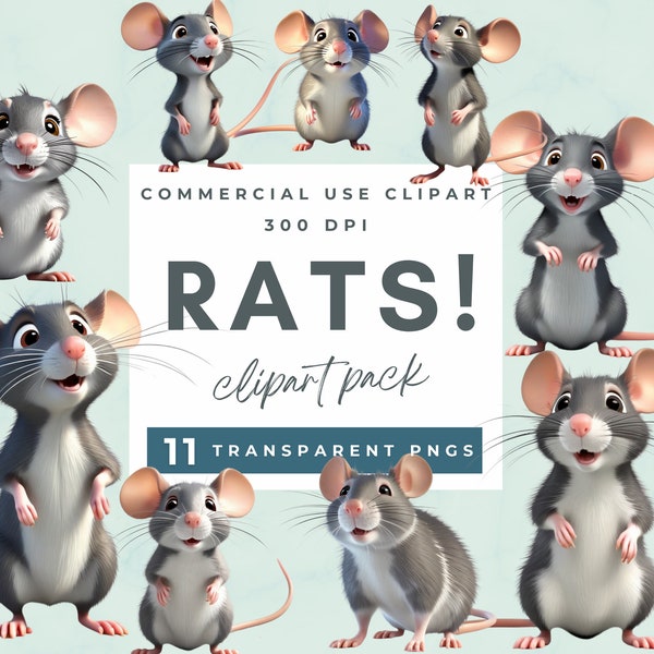Rats clipart, cute rats clipart, funny realistic rats clipart, rodents, rat png, pet portrait, furry friends, digital rats, realistic rats