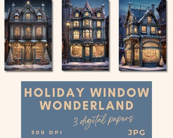 Christmas Storefront Clipart, Watercolor Christmas Shop, Christmas decor storefront window, Christmas market Holiday graphics Commercial use