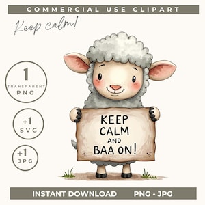 Quirky Schafe Clipart, Keep calm and baa auf PNG, Whimsical Schaf Clipart, schrulligen Schaf PNG, Bauernhof Tiere Clipart, lustiges Schaf PNG, lustiger Spruch