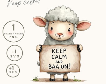 Quirky sheep clipart, Keep calm and baa on PNG Whimsical Sheep Clipart Quirky Sheep PNG Farm Animals Clipart Funny Sheep PNG, funny saying