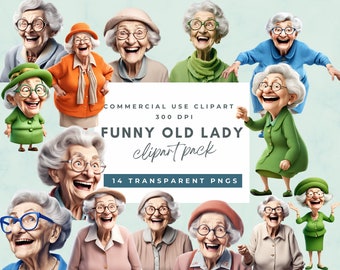 Old Lady Clipart, Funny old ladies clipart, Grandma Gift, Cartoon Grandma, Old age senior citizen, OAP Old woman PNG, Whimsical old lady png