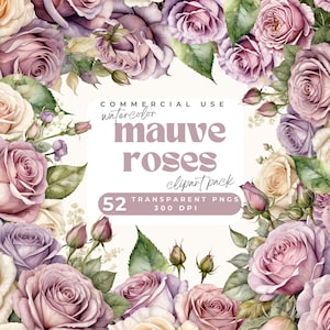 Mauve Roses Clipart purple mauve watercolor flowers clip art floral border PNG pink and purple rose wreath frame Wedding bouquet invitation