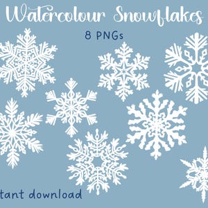 White snowflake PNG bundle, 8 snowflake images, snowflake clipart, winter png image 1