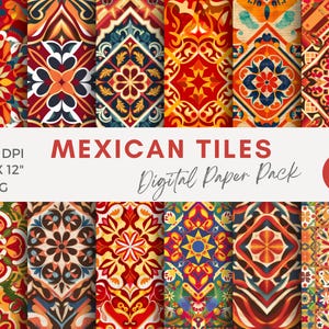 Mexican Tile Digital Paper, Mexican Tile Seamless Patterns, Digital Backgrounds, Scrapbook Paper Set, Scrapbooking paper, Talavera Tile JPG