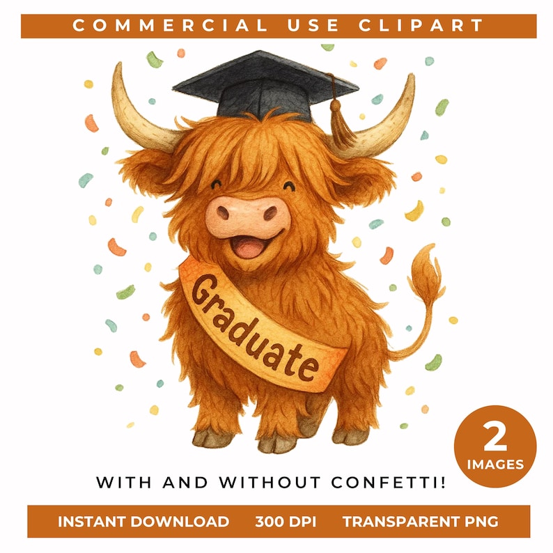 Graduation Cow Cute Highland Cow Graduation Clipart, Funny Graduate PNG, Graduation ...