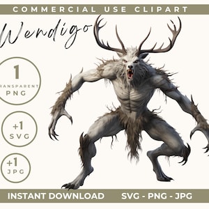 Clipart Wendigo, Clip art mitologica, Arte di creature criptiche, Collezione di bestie mitologiche, Mostro acquerello PNG Creatura horror, Uso commerciale