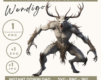Wendigo Clipart, Mythology clip art, Cryptid Creature Art, Mythical Beast Collection, Watercolor Monster PNG Horror Creature, Commercial Use