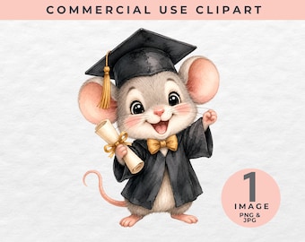 Graduation Animals Clipart, Preschool Graduation Clipart, Cute Mouse Graduate PNG, School Diploma Art, Kindergarten Ceremony