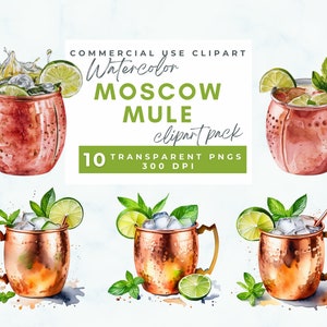 Moscow Mule Aquarela Clipart Moscow Mule Cocktail Ilustração gráfica download digital aquarela bar menu bebidas coquetéis de casamento PNG