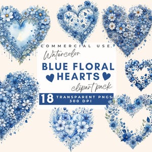 Blue floral heart clipart, Valentines Clipart, Flower Heart Png Watercolor Boho Valentine, Love Heart Baby Shower Invite, Commercial Use PNG