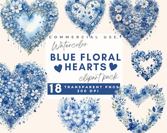 Blue floral heart clipart, Valentines Clipart, Flower Heart Png Watercolor Boho Valentine, Love Heart Baby Shower Invite, Commercial Use PNG