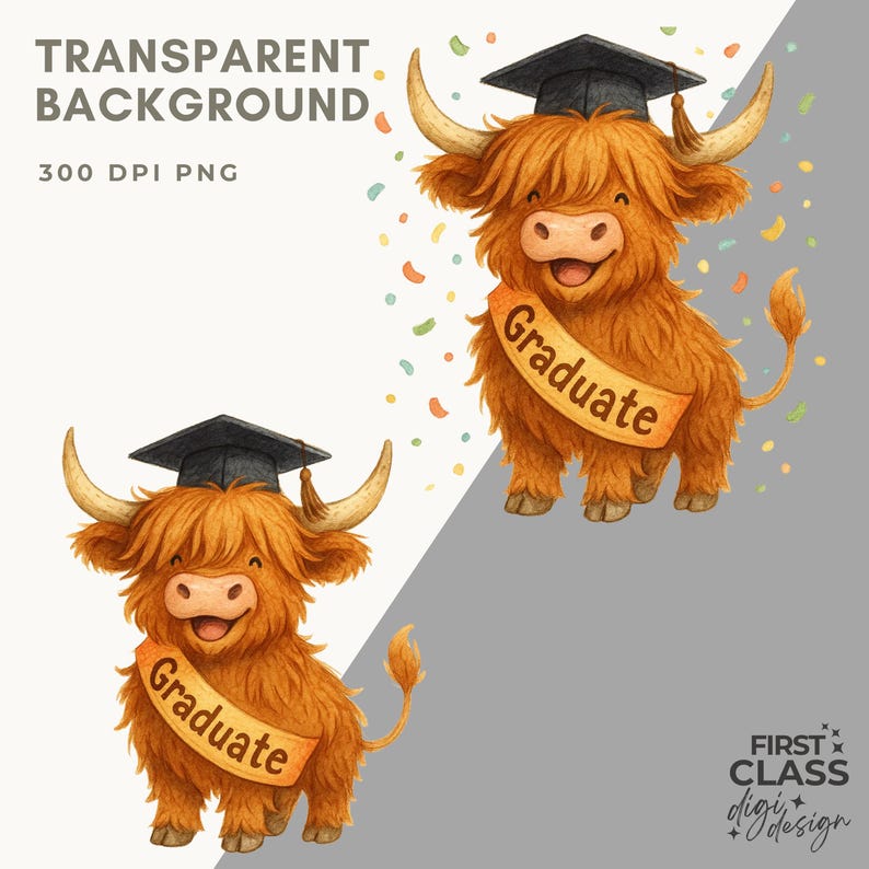 Graduation Cow Cute Highland Cow Graduation Clipart, Funny Graduate PNG, Graduation ...