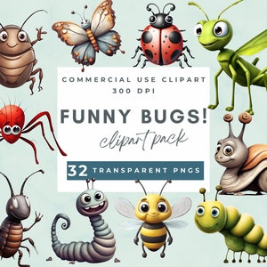 Bugs clipart, cute bugs clipart, Spring bugs clipart, funny insects clipart, Cute Caricature Animal,  Ant Bug Png, Digital Art, Scrapbooking