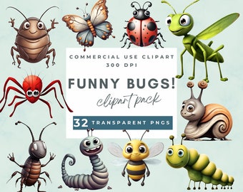Bugs clipart, cute bugs clipart, Spring bugs clipart, funny insects clipart, Cute Caricature Animal,  Ant Bug Png, Digital Art, Scrapbooking