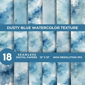 Dusty blue watercolor wash background digital papers, Dusty blue watercolor texture seamless digital paper Scrapbooking Junk Journal wedding