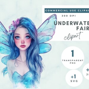 Clipart fata subacquea dell’acquerello, fata dell’acqua dell’oceano, clipart fate, png, fata del mare, clipart digitale dell’acquerello, diario di posta indesiderata, uso commerciale