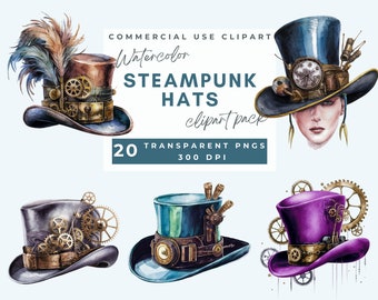 Steampunk Hut Aquarell Clipart, Vintage Kopfbedeckung Bilder, kommerzielle Nutzung Steampunk Kunstdruck PNG Hut Clip Art Png Sofortiger digitaler Download