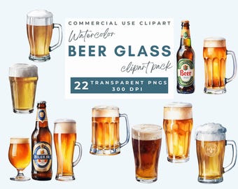 Watercolor Beer Glass Clipart, Beer Mug PNG Transparent Drinks Clipart, Alcohol clipart, Beer bottle clipart Alcoholic Drink clipart Ale PNG