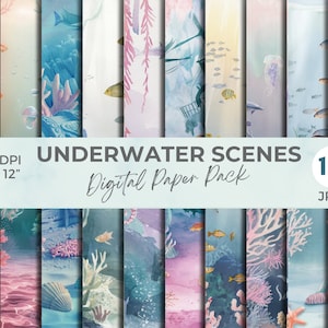 Digitale Unterwasserpapiere, Aquarell-Kunstwerke mit Unterwasserszenen, Sofort-Download, Basteln, Dekor, Sublimation, digitales Scrapbook-Journaling