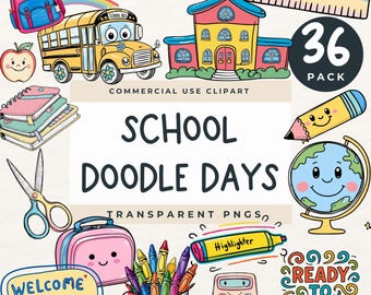 Clipart escolar de acuarela, regreso a clases PNG, clipart de maestro, clipart de libros de útiles escolares, clip art de garabatos, lindos gráficos kawaii para aula