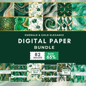 Emerald Green and Gold Digital Papers, Luxury Backgrounds, Marble, Agate, Floral and Geometric seamless Patterns, Junk Journal, Scrapbooking