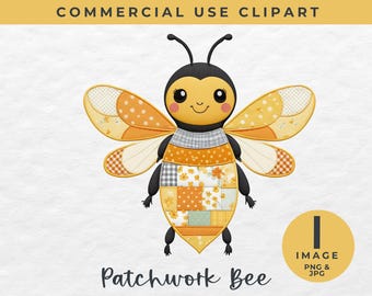 かわいい水彩画の蜂のクリップアート、パッチワークの動物のクリップアート、キルティングの蜂のイラスト、パステルカラーの子供向けアートPNG JPG、保育園の壁アートグラフィック