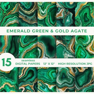 Emerald green and gold agate digital paper, Luxury Geode Textures, Background Images for crafting, Scrapbooking, Card Making, Junk journals