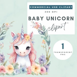 Baby unicorn watercolour clipart, mystical woodland creatures, pastel colours unicorn clipart, enchanting unicorn clipart, fairytale clipart