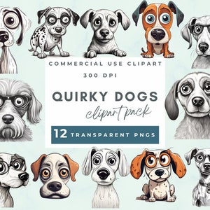 Quirky Dogs Clipart PNG, Whimsical Dogs Sublimation clip art animals Puppy Whimsy graphics, Funny Pets dog illustrations Funny Dogs Clipart