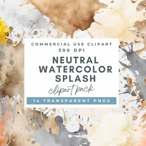 Clipart de respingos de aquarela neutros, fundo abstrato, respingos neutros, download digital, pinceladas, texturas minimalistas neutras