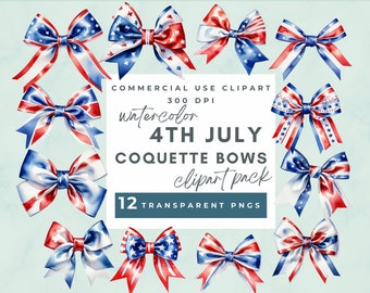 4th July Coquette Bow clipart, Coquette Bow PNG July 4 Patriotic Red White and Blue Bow Clipart, Patriotic Bows, 4th of July Digital Design